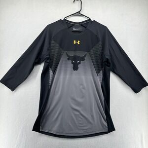 Under Armour Project Rock Shirt Mens Large Black 3/4 Sleeve Jersey HeatGear